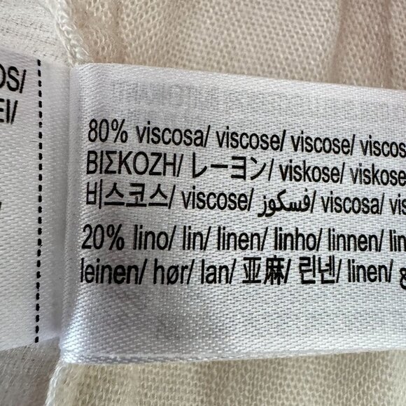 Zara Linen Blend Ivory / Light Cream High Rise Embroidered Wide Leg Pants XL - Picture 10 of 10